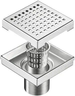Square Shower Drain with Removable Quadrato Pattern Grate, Brushed 304 Stainless Steel Square Drain for Bathroom, with Hair Strainer and Lifting Hook,CUPC Certified (Brushed Nickel, 4 in) Square Shower Drain with Removable Quadrato Pattern Grate, Brushed 304 Stainless Steel Square Drain for Bathroom, with Hair Strainer and Lifting Hook,CUPC Certified (Brushed Nickel, 4 in)