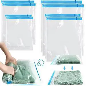 Vacuum Seal Bags for Clothing 8 Pack, Roll-Up Compression, No Need for Machine or Pump, Space Saver Vacuum Storage Bags for Travel Clothes, Compression Packing Cubes for Luggage and Suitcase Vacuum Seal Bags for Clothing 8 Pack, Roll-Up Compression, No Need for Machine or Pump, Space Saver Vacuum Storage Bags for Travel Clothes, Compression Packing Cubes for Luggage and Suitcase