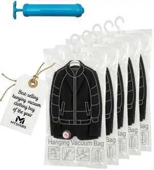 5 Pack Hanging Vacuum Storage Bags, Sealer Bags for Clothing Compression Suits and Jackets Travel and Home Organization Reusable Space Saver Three Sizes Large Medium and Small 5 Pack Hanging Vacuum Storage Bags, Sealer Bags for Clothing Compression Suits and Jackets Travel and Home Organization Reusable Space Saver Three Sizes Large Medium and Small