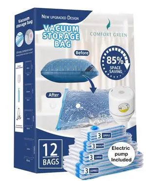 Reusable Vacuum Storage Bags with Electric Pump, Vacuum Bags for Travel & Home Storage, Vacuum Seal Bags for Clothing, Bedding, Blankets, Suitcase Organiser,12 Pack Combo (3Jumbo/3Large/3Med/3Small) Reusable Vacuum Storage Bags with Electric Pump, Vacuum Bags for Travel & Home Storage, Vacuum Seal Bags for Clothing, Bedding, Blankets, Suitcase Organiser,12 Pack Combo (3Jumbo/3Large/3Med/3Small)