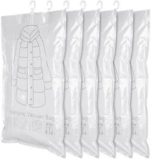6 Pack Hanging Vacuum Storage Bag, 43.3 x 27.6 inch Hanging Vacuum Sealer Storage Space Saver Bags, Reusable Space Saver Bags, for Suits, Dress, Jackets, Clear 6 Pack Hanging Vacuum Storage Bag, 43.3 x 27.6 inch Hanging Vacuum Sealer Storage Space Saver Bags, Reusable Space Saver Bags, for Suits, Dress, Jackets, Clear