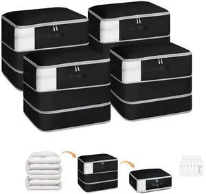 4 Pack Compression Storage Bags - 110L Large Capacity Comforter Storage Bag, 3-Layer Washable Ultra Space Saving Self Compression Organizer Space Bags for Blanket, Sweater, Sheet, Black 4 Pack Compression Storage Bags - 110L Large Capacity Comforter Storage Bag, 3-Layer Washable Ultra Space Saving Self Compression Organizer Space Bags for Blanket, Sweater, Sheet, Black