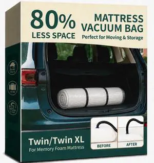Memory Foam Mattress Vacuum Bag for Moving and Storage Heavy Duty Compression Bag with Straps, Vacuum Bag for Memory Foam Mattress (Twin/Twin-XL, 2 Straps) Memory Foam Mattress Vacuum Bag for Moving and Storage Heavy Duty Compression Bag with Straps, Vacuum Bag for Memory Foam Mattress (Twin/Twin-XL, 2 Straps)
