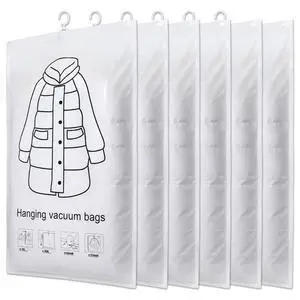 6 Pack Hanging Vacuum Storage Bags for Clothes,43 x 27 inch Reusable Vacuum 6 Pack Hanging Vacuum Storage Bags for Clothes,43 x 27 inch Reusable Vacuum