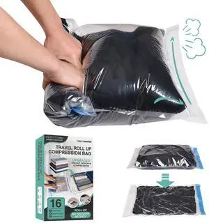 Compression Bags for Travel - Travel Essentials - 16 Pack Space Saver Bags - No Vacuum Needed - Compression Packing Bags for Cruise Accessories Compression Bags for Travel - Travel Essentials - 16 Pack Space Saver Bags - No Vacuum Needed - Compression Packing Bags for Cruise Accessories