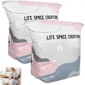 No Pump Vacuum Storage Bags, Cube Compression Space Saver Bags for Clothes, Comforters, Blankets, Pillows and Bedding, Reusable Vacuum Seal Storage Bags, 31.5 x 39.4 in, 2 Pack No Pump Vacuum Storage Bags, Cube Compression Space Saver Bags for Clothes, Comforters, Blankets, Pillows and Bedding, Reusable Vacuum Seal Storage Bags, 31.5 x 39.4 in, 2 Pack