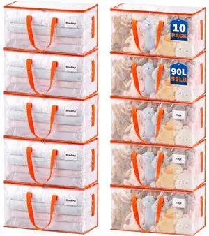 10-Pack Clear Moving Bags Heavy Duty Extra Large, Storage Totes with Reinforced Handles, Zippers & Label Pocket, Transparent Packing Containers for College Dorm, Clothes, Bedding, Toys 10-Pack Clear Moving Bags Heavy Duty Extra Large, Storage Totes with Reinforced Handles, Zippers & Label Pocket, Transparent Packing Containers for College Dorm, Clothes, Bedding, Toys
