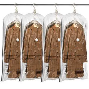 Hanging Vacuum Sealer Storage Space Saver Bags for Clothes, Suits, Coats or Jackets, 4 Pack Jumbo 53x27.6 Inches, Clear Hanging Vacuum Sealer Storage Space Saver Bags for Clothes, Suits, Coats or Jackets, 4 Pack Jumbo 53x27.6 Inches, Clear