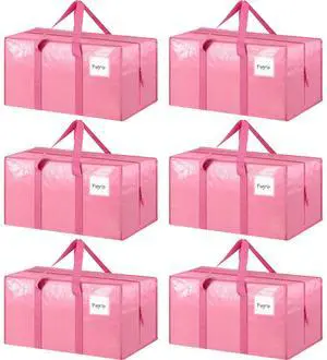 6 Pack Extra Heavy Duty Large Moving Bags with Strong Zipper & Comfortable Handles, Sturdy & Durable Clothes Storage Bags Totes Bins, Packing Moving Boxes for College Supplies, Pink 6 Pack Extra Heavy Duty Large Moving Bags with Strong Zipper & Comfortable Handles, Sturdy & Durable Clothes Storage Bags Totes Bins, Packing Moving Boxes for College Supplies, Pink