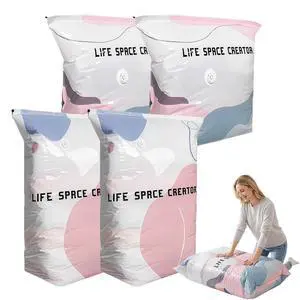 4Pcs No Pump Vacuum Storage Bags, Upgrade Large Better Life Space Storage Bags, Airtight Cube Vacuum Seal Bags for Clothes, Blankets, Bedding, Comforters, Travel & Closet Storage 4Pcs No Pump Vacuum Storage Bags, Upgrade Large Better Life Space Storage Bags, Airtight Cube Vacuum Seal Bags for Clothes, Blankets, Bedding, Comforters, Travel & Closet Storage