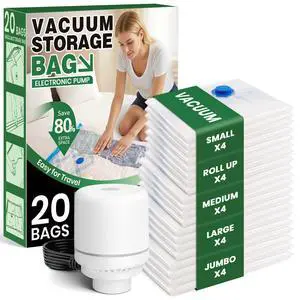 20 Pack Vacuum Seal Bags for Clothing Travel,Vacuum Storage Bags with Pump,Compressing Packing Bag for Clothes,Blankets,Comforters,Home Storage,Space Saving Bag for Moving Supplies-Combo Set 20 Pack Vacuum Seal Bags for Clothing Travel,Vacuum Storage Bags with Pump,Compressing Packing Bag for Clothes,Blankets,Comforters,Home Storage,Space Saving Bag for Moving Supplies-Combo Set