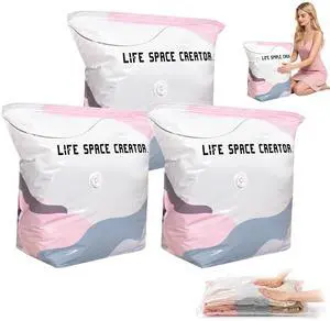 3 PACK No-Pump Vacuum Storage Bags, Cube Compression Life Space Saving Storage Bags, No-Pump 3D Large Vacuum Storage Compression Bag for Clothes and Bedding (27.6" × 19.7" × 12.5") 3 PACK No-Pump Vacuum Storage Bags, Cube Compression Life Space Saving Storage Bags, No-Pump 3D Large Vacuum Storage Compression Bag for Clothes and Bedding (27.6" × 19.7" × 12.5")