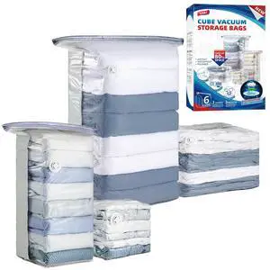 6 Pack Vacuum Storage Bags, Cube Space Saver Bags Combo (3 Jumbo +3 Medium), Vacuum Seal Bags for Bedding, Clothing, Comforters, Blankets, No Pump Compression Cube, 2 Size, Cream 6 Pack Vacuum Storage Bags, Cube Space Saver Bags Combo (3 Jumbo +3 Medium), Vacuum Seal Bags for Bedding, Clothing, Comforters, Blankets, No Pump Compression Cube, 2 Size, Cream