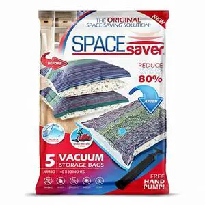 Jumbo Vacuum Storage Bags for Comforters, Blankets & Clothes Vacuum Sealed Compression Bag with Hand Pump Space Saver Storage Bag for Bedding, Moving, Travel & Organization (5 Pack) Jumbo Vacuum Storage Bags for Comforters, Blankets & Clothes Vacuum Sealed Compression Bag with Hand Pump Space Saver Storage Bag for Bedding, Moving, Travel & Organization (5 Pack)