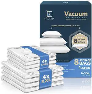8 Pack Vacuum Storage Bags 4 XXL & 4 Jumbo Vacuum Seal Bags for Blankets, Comforters, Clothing & Bedding - Space Saver Compression Bags 8 Pack Vacuum Storage Bags 4 XXL & 4 Jumbo Vacuum Seal Bags for Blankets, Comforters, Clothing & Bedding - Space Saver Compression Bags