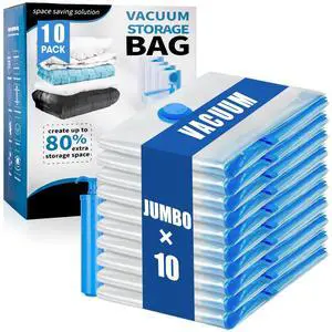 10 Jumbo Vacuum Storage Bags, Vacuum Seal Bags for Clothing Space Saver Compression Storage Bag with Hand Pump Extra Large for Clothing Travel Comforters Blankets Pillow Bedding Duvets Clothes 10 Jumbo Vacuum Storage Bags, Vacuum Seal Bags for Clothing Space Saver Compression Storage Bag with Hand Pump Extra Large for Clothing Travel Comforters Blankets Pillow Bedding Duvets Clothes