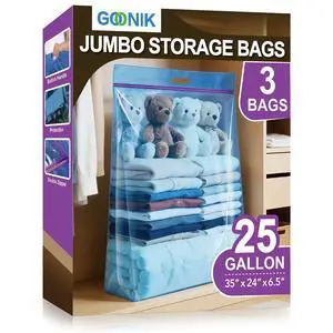 25 Gallon Jumbo Storage Bags with Zipper and Handle for Clothes Pillow Travel Moving, Extra Large, 35 x 24, Blue, Pack of 3 25 Gallon Jumbo Storage Bags with Zipper and Handle for Clothes Pillow Travel Moving, Extra Large, 35 x 24, Blue, Pack of 3