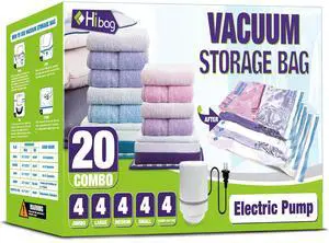 Vacuum Storage Bags with Electric Pump, Vacuum Seal Bags for Clothing, Pillows, Blanket Bedding Comforters, 20 pack Vacuum Storage Bags with Electric Pump, Vacuum Seal Bags for Clothing, Pillows, Blanket Bedding Comforters, 20 pack