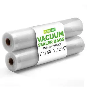 Vacuum Sealer Bags 11x50 Rolls 2 pack for Food Saver, Seal a Meal, NutriChef, Weston. Commercial Grade, BPA Free, Heavy Duty, Great for vac storage, Meal Prep or Sous Vide Vacuum Sealer Bags 11x50 Rolls 2 pack for Food Saver, Seal a Meal, NutriChef, Weston. Commercial Grade, BPA Free, Heavy Duty, Great for vac storage, Meal Prep or Sous Vide