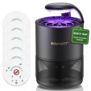 Indoor Insect Trap-Catcher & Killer with Suction for Mosquitos, Gnats, Moths, Fruit Flies, Dusk-to-Dawn Sensor, Bug Light & 6 Sticky Glue Boards (Black) Indoor Insect Trap-Catcher & Killer with Suction for Mosquitos, Gnats, Moths, Fruit Flies, Dusk-to-Dawn Sensor, Bug Light & 6 Sticky Glue Boards (Black)