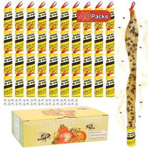 40 Pack Fly Strips Sticky Hanging Fly Trap Outdoor Indoor with Pins 40 Pack Fly Strips Sticky Hanging Fly Trap Outdoor Indoor with Pins