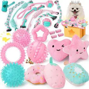 Pink Puppy Toys for Boredom - 23 Pack Puppy Chew Toys for Teething, Interactive Dog Toys for Puppies, Cute Small Dog Toys with Treat Ball, Squeaky Dog Chew Toys and Ropes Pink Puppy Toys for Boredom - 23 Pack Puppy Chew Toys for Teething, Interactive Dog Toys for Puppies, Cute Small Dog Toys with Treat Ball, Squeaky Dog Chew Toys and Ropes