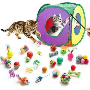 33 Pack Cat Toys for Indoor Cats, Collapsible Kitty Tunnel Tent with Feather Teaser Wand, Springs Balls Bell Mouse Interactive Kitten Hideaway Playhouse 15.7 Inches 33 Pack Cat Toys for Indoor Cats, Collapsible Kitty Tunnel Tent with Feather Teaser Wand, Springs Balls Bell Mouse Interactive Kitten Hideaway Playhouse 15.7 Inches