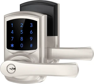 Keyless Entry Door Lock, Keypad Door-Lock with Code, Electronic Digital Smart Lock for Front Door with Handle, Touchscreen, Satin Nickel Keyless Entry Door Lock, Keypad Door-Lock with Code, Electronic Digital Smart Lock for Front Door with Handle, Touchscreen, Satin Nickel