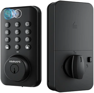 Fingerprint Deadbolt Keyless Entry Door Lock, Smart Keypad, Black Fingerprint Deadbolt Keyless Entry Door Lock, Smart Keypad, Black