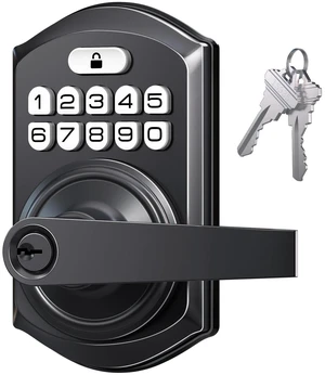 TE004 Keyless Entry Door Lock Handle with Keypad, Matte Black | 20 User Codes, ANSI Grade 3 Security, One Time Code Access, Auto Lock, Durable Zinc Alloy Handle for Front Door, Bedroom TE004 Keyless Entry Door Lock Handle with Keypad, Matte Black | 20 User Codes, ANSI Grade 3 Security, One Time Code Access, Auto Lock, Durable Zinc Alloy Handle for Front Door, Bedroom