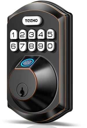 TE002 Fingerprint Deadbolt with Keypad for Front Door, Bronze | 1-Second Fingerprint Unlock, ANSI Grade 3, 20 User Codes, Auto Lock, Anti-Peep Password, IP54 Waterproof & Low Battery Alerts TE002 Fingerprint Deadbolt with Keypad for Front Door, Bronze | 1-Second Fingerprint Unlock, ANSI Grade 3, 20 User Codes, Auto Lock, Anti-Peep Password, IP54 Waterproof & Low Battery Alerts