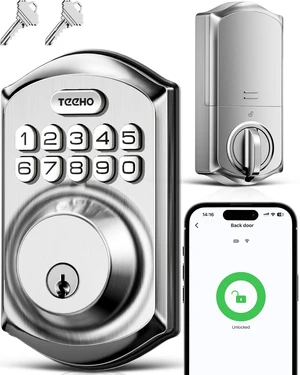TE011W WiFi Keypad Deadbolt, Smart Locks for Front Door, Satin Nickel | APP Remote Control, Voice Unlock, Share Access Code, 100 User Codes, Auto Lock, Real-Time Alert, Compatible with Alexa Google TE011W WiFi Keypad Deadbolt, Smart Locks for Front Door, Satin Nickel | APP Remote Control, Voice Unlock, Share Access Code, 100 User Codes, Auto Lock, Real-Time Alert, Compatible with Alexa Google