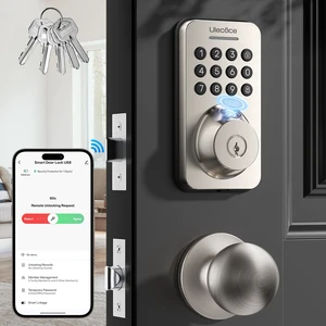 U68W WiFi Fingerprint Smart Door Lock with Knob Set, Satin Nickel | Keypad Deadbolt for Front Door, App Control, Auto-Lock, One-Touch Lock, IP54 Waterproof, 100+ Codes, 5 Keys, Zinc Alloy U68W WiFi Fingerprint Smart Door Lock with Knob Set, Satin Nickel | Keypad Deadbolt for Front Door, App Control, Auto-Lock, One-Touch Lock, IP54 Waterproof, 100+ Codes, 5 Keys, Zinc Alloy