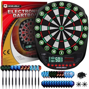 Electronic Dart Board Automatic Scoring with 12 Soft Tip Darts | Low Bounce-Outs, 354 Game Variations,3 bright LED displays, In English/German/French, batteries or AC adapter; 8 Players Electronic Dart Board Automatic Scoring with 12 Soft Tip Darts | Low Bounce-Outs, 354 Game Variations,3 bright LED displays, In English/German/French, batteries or AC adapter; 8 Players