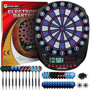 Electronic Dart Board Automatic Scoring with 12 Soft Tip Darts | Low Bounce-Outs, 354 Game Variations,3 bright LED displays, In English/German/French, batteries or AC adapter; 8 Players Electronic Dart Board Automatic Scoring with 12 Soft Tip Darts | Low Bounce-Outs, 354 Game Variations,3 bright LED displays, In English/German/French, batteries or AC adapter; 8 Players