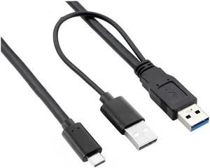 USB-C to USB 3.0 + USB 2.0 Dual Power Data Y Cable, 60cm Cord for Laptop and Hard Disk USB-C to USB 3.0 + USB 2.0 Dual Power Data Y Cable, 60cm Cord for Laptop and Hard Disk