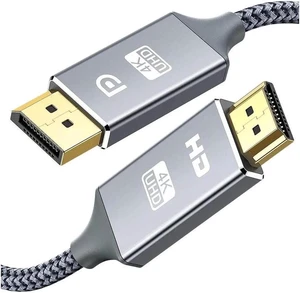 10ft 3M DisplayPort to HDMI Cable, 4K UHD Uni-Directional Nylon Braided Gold-Plated DP to HDMI Cord, Display Port Male to Male Connector 10 Feet 10ft 3M DisplayPort to HDMI Cable, 4K UHD Uni-Directional Nylon Braided Gold-Plated DP to HDMI Cord, Display Port Male to Male Connector 10 Feet