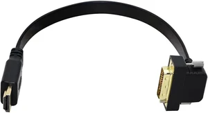 Bi-Directional DVI-D (24+1) to HDMI Flat Cable, Right Angle Gold-Plated Male to Male Adapter for PC Laptop HDTV Projector Bi-Directional DVI-D (24+1) to HDMI Flat Cable, Right Angle Gold-Plated Male to Male Adapter for PC Laptop HDTV Projector