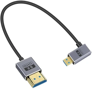 8K 90 Degree Micro HDMI to HDMI Cable 1FT/30cm, Right Angl HDMI Male to Micro HDMI Adapter Cable with 8K@60Hz, 4K@240Hz, 48Gbps Micro HDMI Cable Coiled for Cameras, DSLRs, Camcorders, Monitors 8K 90 Degree Micro HDMI to HDMI Cable 1FT/30cm, Right Angl HDMI Male to Micro HDMI Adapter Cable with 8K@60Hz, 4K@240Hz, 48Gbps Micro HDMI Cable Coiled for Cameras, DSLRs, Camcorders, Monitors