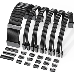 18AWG PSU Cable Extension Kit Black Nylon Braided, 12 Inch ATX 24Pin EPS 8Pin PCIe 8Pin Power Supply Extension Cords with Pre-Bent Shape & Dual Cable Combs for Desktop PC Gaming 18AWG PSU Cable Extension Kit Black Nylon Braided, 12 Inch ATX 24Pin EPS 8Pin PCIe 8Pin Power Supply Extension Cords with Pre-Bent Shape & Dual Cable Combs for Desktop PC Gaming