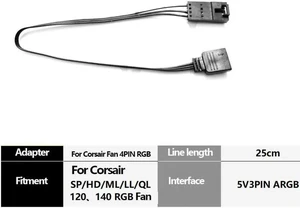 25cm RGB Adapter Cable, Motherboard Aura / Mystic Light to 4Pin Fan Connector Extension Cable for PC Case Lighting & Cooling 25cm RGB Adapter Cable, Motherboard Aura / Mystic Light to 4Pin Fan Connector Extension Cable for PC Case Lighting & Cooling