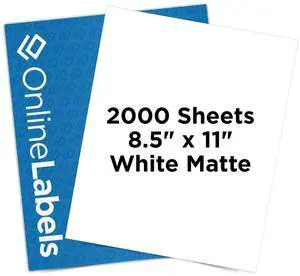 OnlineLabels 8.5" x 11" Sticker Paper - White Matte - Inkjet/Laser | 2000 Sheets, Permanent Adhesive, Blank Full Sheet Labels, Inkjet & Laser Compatible, Works With Cricut, Silhouette, & More OnlineLabels 8.5" x 11" Sticker Paper - White Matte - Inkjet/Laser | 2000 Sheets, Permanent Adhesive, Blank Full Sheet Labels, Inkjet & Laser Compatible, Works With Cricut, Silhouette, & More
