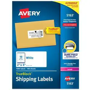 ® Printable Shipping Labels, Sure Feed® Technology, 2" x 4" Customizable Stickers, White, 1,000 Blank Mailing Labels, Great for Mailing, Shipping, and More (5163) ® Printable Shipping Labels, Sure Feed® Technology, 2" x 4" Customizable Stickers, White, 1,000 Blank Mailing Labels, Great for Mailing, Shipping, and More (5163)
