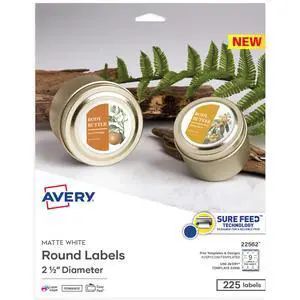 Printable Blank Round Labels, 2.5" Diameter, Matte White, 225 Customizable Labels (22562) Printable Blank Round Labels, 2.5" Diameter, Matte White, 225 Customizable Labels (22562)