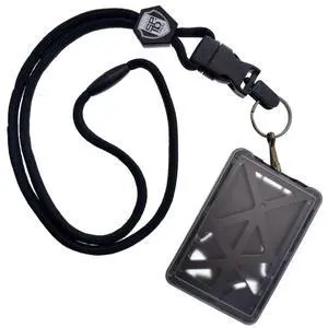 5 Pack - Vertical Top Load Three Card Badge Holder - Hard Plastic with Heavy Duty Breakaway Lanyard w Quick Release Metal Clip & Key Ring - Holds 3 ID Cards Inside (Black) 5 Pack - Vertical Top Load Three Card Badge Holder - Hard Plastic with Heavy Duty Breakaway Lanyard w Quick Release Metal Clip & Key Ring - Holds 3 ID Cards Inside (Black)