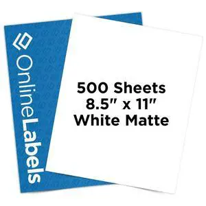 OnlineLabels 8.5" x 11" Sticker Paper - White Matte - Inkjet/Laser | 500 Sheets, Permanent Adhesive, Blank Full Sheet Labels, Inkjet & Laser Compatible, Works With Cricut, Silhouette, & More OnlineLabels 8.5" x 11" Sticker Paper - White Matte - Inkjet/Laser | 500 Sheets, Permanent Adhesive, Blank Full Sheet Labels, Inkjet & Laser Compatible, Works With Cricut, Silhouette, & More