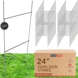 Yard Sign Stakes 300 Pack Durable 24" Metal H-Stakes for Corrugated Plastic Signs, 9-Gauge Galvanized Wire, Weatherproof & Rust-Resistant Yard Sign Stakes 300 Pack Durable 24" Metal H-Stakes for Corrugated Plastic Signs, 9-Gauge Galvanized Wire, Weatherproof & Rust-Resistant