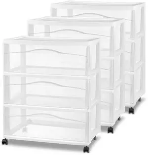 Wide 3-Drawer Cart with Wheels for Bedroom and Dresser, 3-Pack | Organizing Plastic Storage Drawers and Containers for Home, Office, Desk, Clothes, Kitchen, and Pantry Wide 3-Drawer Cart with Wheels for Bedroom and Dresser, 3-Pack | Organizing Plastic Storage Drawers and Containers for Home, Office, Desk, Clothes, Kitchen, and Pantry