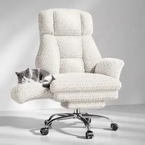 Big and Tall Office Chair, Flip Armrests for Pets & Cross Legged Sitting | Executive Ergonomic Computer Gaming Chair with Foot Rest, White Rose Velvet Wide Seat Reclining Desk Chair Big and Tall Office Chair, Flip Armrests for Pets & Cross Legged Sitting | Executive Ergonomic Computer Gaming Chair with Foot Rest, White Rose Velvet Wide Seat Reclining Desk Chair