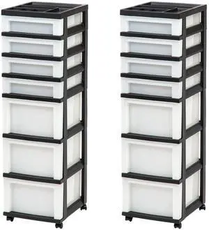 2 Pack 7-Drawer Plastic Storage Rolling Organizer Cart with Caster Wheels for Laundry Room, Bathroom, or Closet Dresser Storage, Black/Clear 2 Pack 7-Drawer Plastic Storage Rolling Organizer Cart with Caster Wheels for Laundry Room, Bathroom, or Closet Dresser Storage, Black/Clear